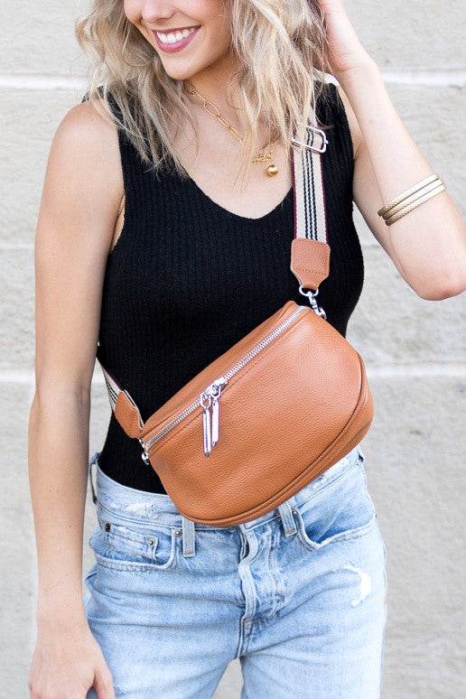 Aili's Corner Hazel Genuine Leather Strap Accents Sling Bag - Rosa Apparel