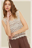 La Miel Self Side Tie Detailed Crochet Vest Top - Rosa Apparel