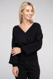 Zenana Viscose Cross Wrap V-Neck Pullover Sweater - Rosa Apparel