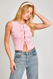 LE LIS Satin Bow Detail Round Neck Sleeveless Sweater Top - Rosa Apparel