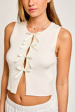 LE LIS Satin Bow Detail Round Neck Sleeveless Sweater Top - Rosa Apparel