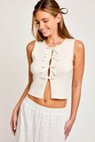 LE LIS Satin Bow Detail Round Neck Sleeveless Sweater Top - Rosa Apparel