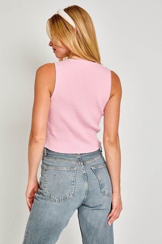 LE LIS Satin Bow Detail Round Neck Sleeveless Sweater Top - Rosa Apparel