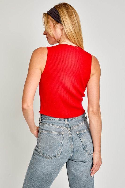 LE LIS Satin Bow Detail Round Neck Sleeveless Sweater Top - Rosa Apparel
