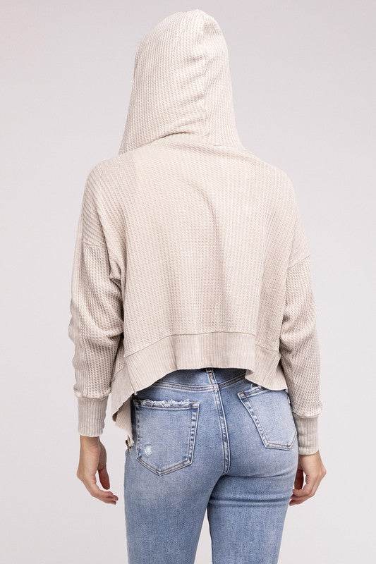 Zenana Acid Wash Cotton Waffle Hooded Zip-Up Jacket - Rosa Apparel
