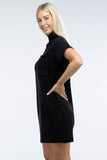 Zenana Mock Neck Short Sleeve Sweater Mini Dress with Pocket - Rosa Apparel