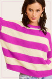 La Miel Striped Round Neck Long Sleeves Loose Fit Sweater - Rosa Apparel