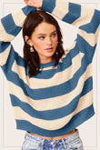La Miel Striped Round Neck Long Sleeves Loose Fit Sweater - Rosa Apparel
