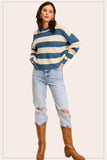 La Miel Striped Round Neck Long Sleeves Loose Fit Sweater - Rosa Apparel