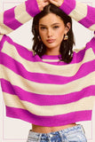 La Miel Striped Round Neck Long Sleeves Loose Fit Sweater - Rosa Apparel