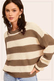 La Miel Striped Round Neck Long Sleeves Loose Fit Sweater - Rosa Apparel
