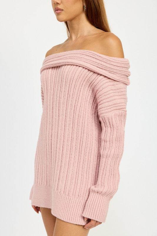Emory Park Oversized Off Shoulder Long Sleeves Knit Sweater - Rosa Apparel