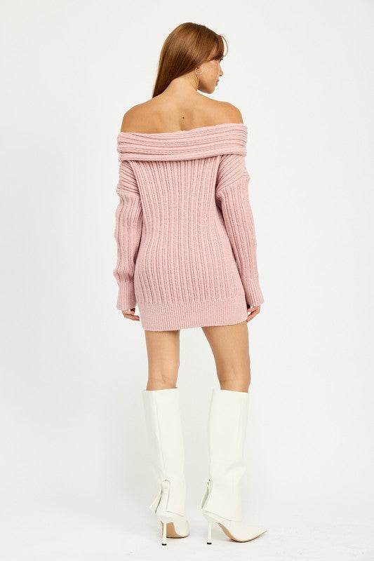 Emory Park Oversized Off Shoulder Long Sleeves Knit Sweater - Rosa Apparel
