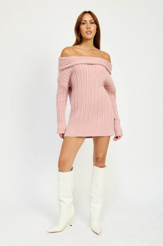 Emory Park Oversized Off Shoulder Long Sleeves Knit Sweater - Rosa Apparel