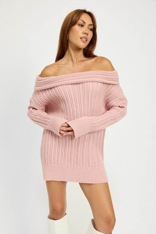 Emory Park Oversized Off Shoulder Long Sleeves Knit Sweater - Rosa Apparel