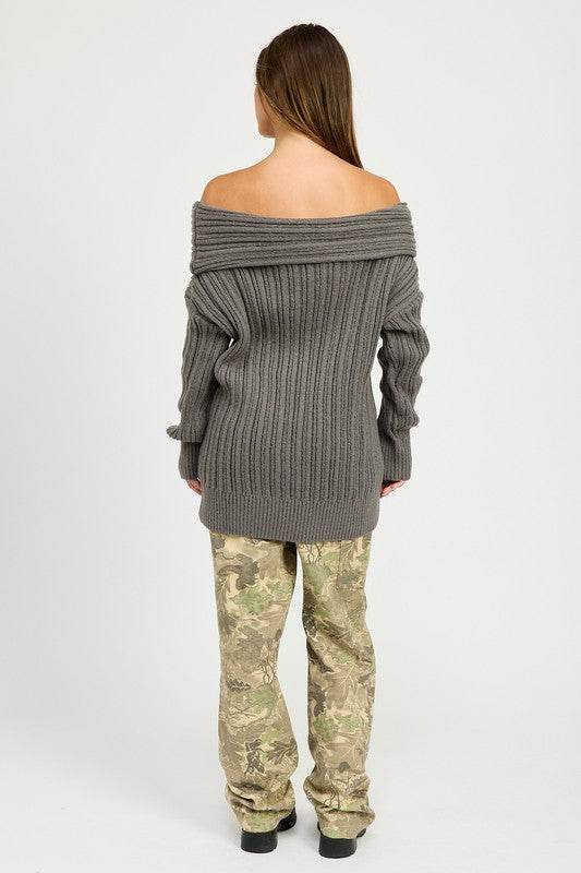 Emory Park Oversized Off Shoulder Long Sleeves Knit Sweater - Rosa Apparel