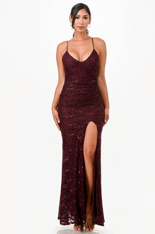 La Scala Open Back Lace With Sequence Mermaid Dress 26052 - Rosa Apparel