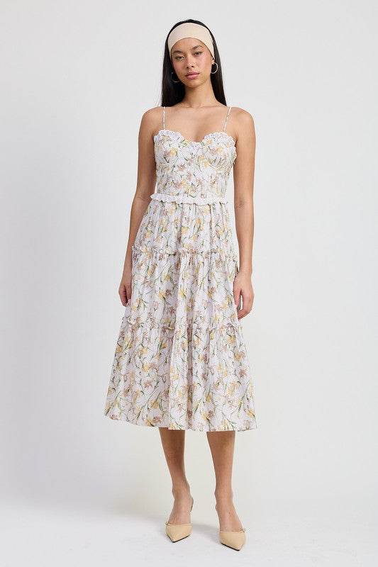 Emory Park Floral Corset Midi Dress - Rosa Apparel