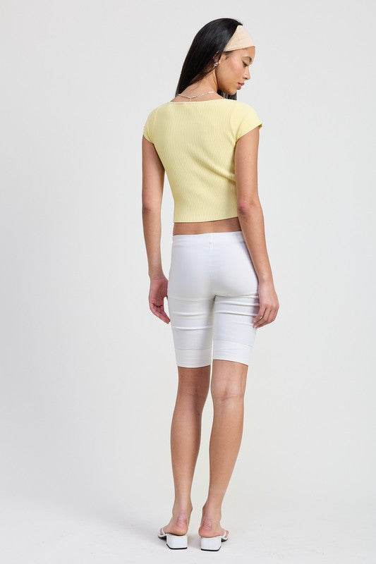 Emory Park Cap Sleeve Boat Neck Top With Button Detail - Rosa Apparel