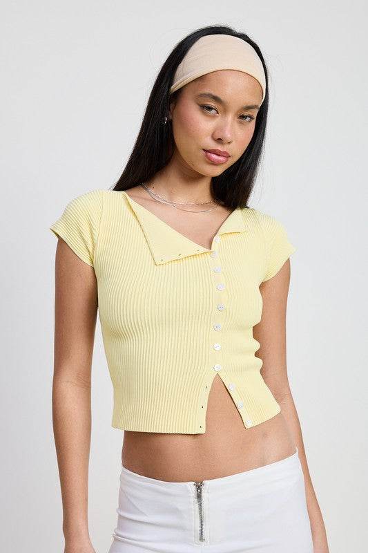 Emory Park Cap Sleeve Boat Neck Top With Button Detail - Rosa Apparel