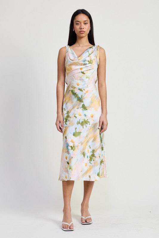 Emory Park Floral Cowl Neck Midi Dress - Rosa Apparel