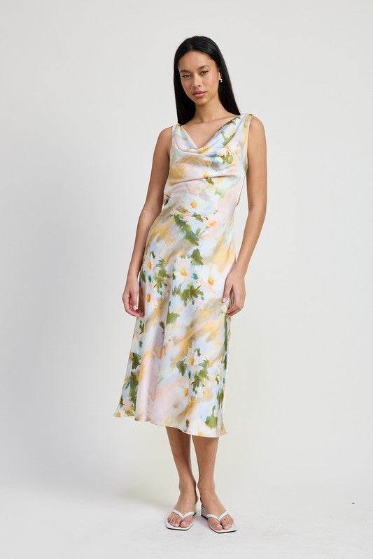 Emory Park Floral Cowl Neck Midi Dress - Rosa Apparel