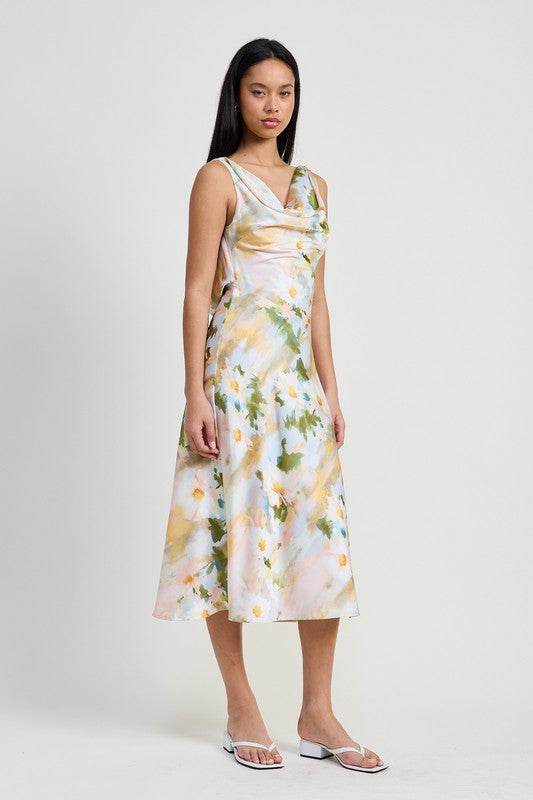 Emory Park Floral Cowl Neck Midi Dress - Rosa Apparel