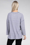 Zenana Ribbed Brushed Melange Hacci Henley Sweater - Rosa Apparel
