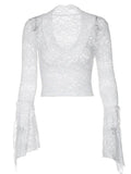 Miss Sparkling V-Neck Floral Lace Tops Bell Long Sleeve - Rosa Apparel