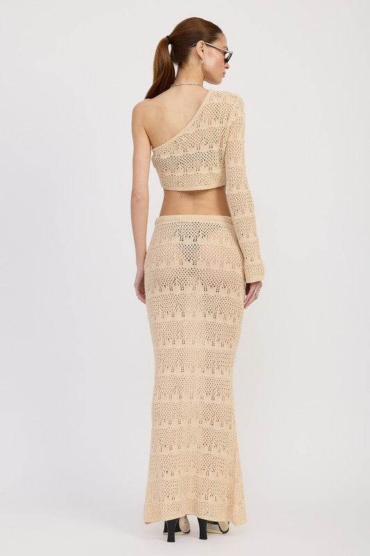 CROCHET MAXI SKIRT WITH WAIST DRAWSTRINGS - Rosa Apparel