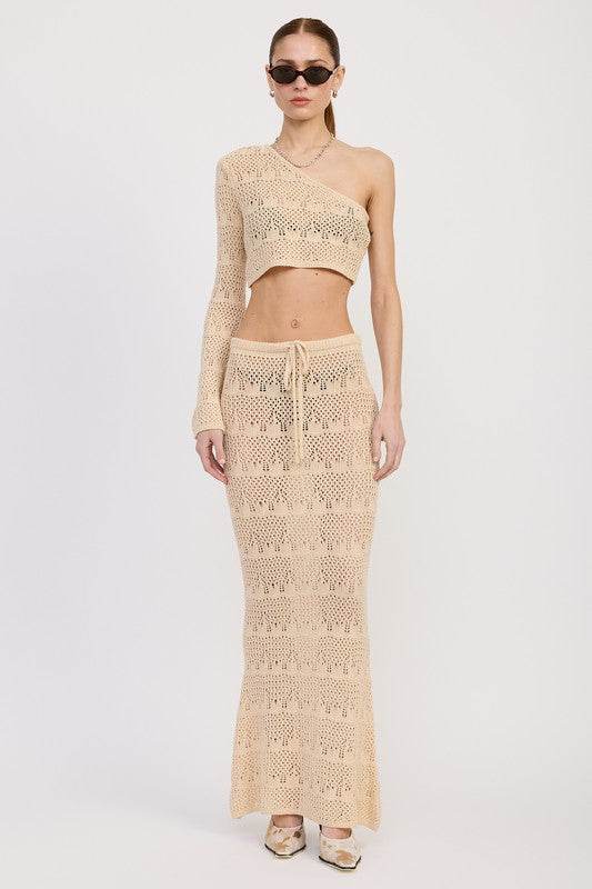 CROCHET MAXI SKIRT WITH WAIST DRAWSTRINGS - Rosa Apparel