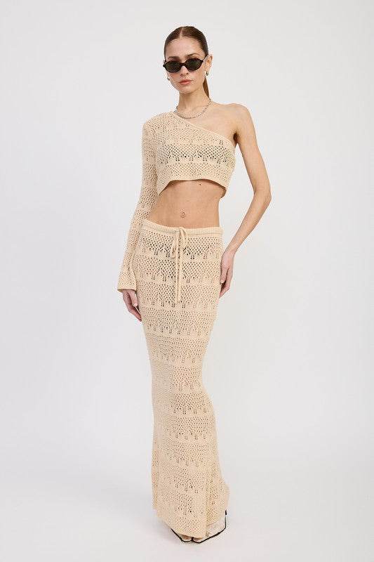 CROCHET MAXI SKIRT WITH WAIST DRAWSTRINGS - Rosa Apparel