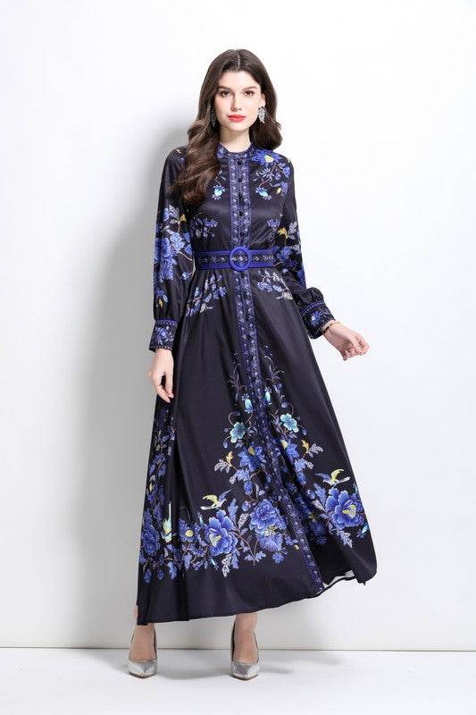 Women Fashion Floral Round Neck Maxi Dress By Claude - Rosa Apparel