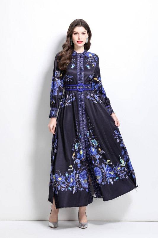 Women Fashion Floral Round Neck Maxi Dress By Claude - Rosa Apparel