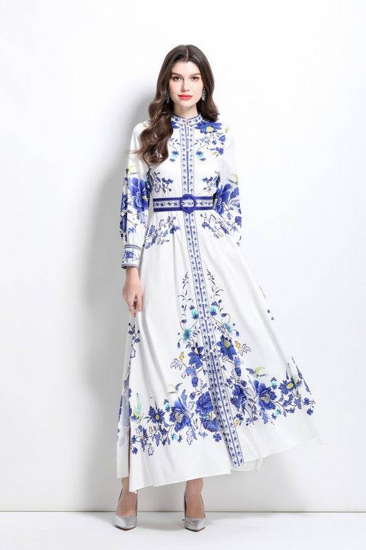 Women Fashion Floral Round Neck Maxi Dress By Claude - Rosa Apparel