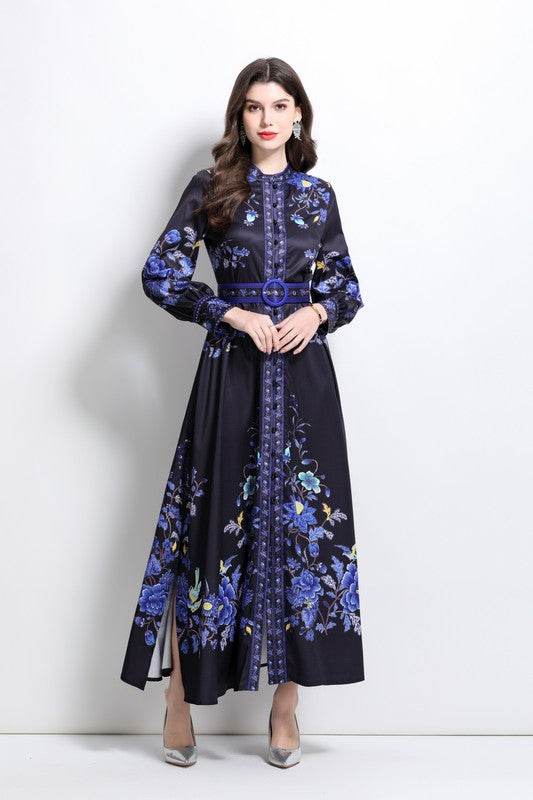 Women Fashion Floral Round Neck Maxi Dress By Claude - Rosa Apparel