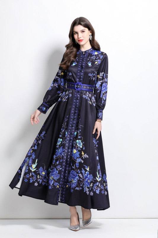 Women Fashion Floral Round Neck Maxi Dress By Claude - Rosa Apparel