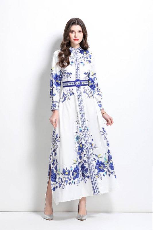 Women Fashion Floral Round Neck Maxi Dress By Claude - Rosa Apparel
