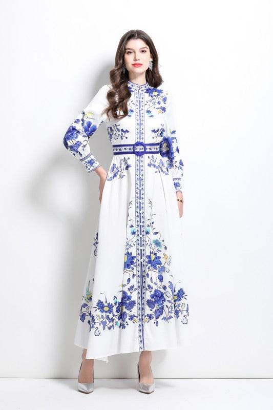 Women Fashion Floral Round Neck Maxi Dress By Claude - Rosa Apparel
