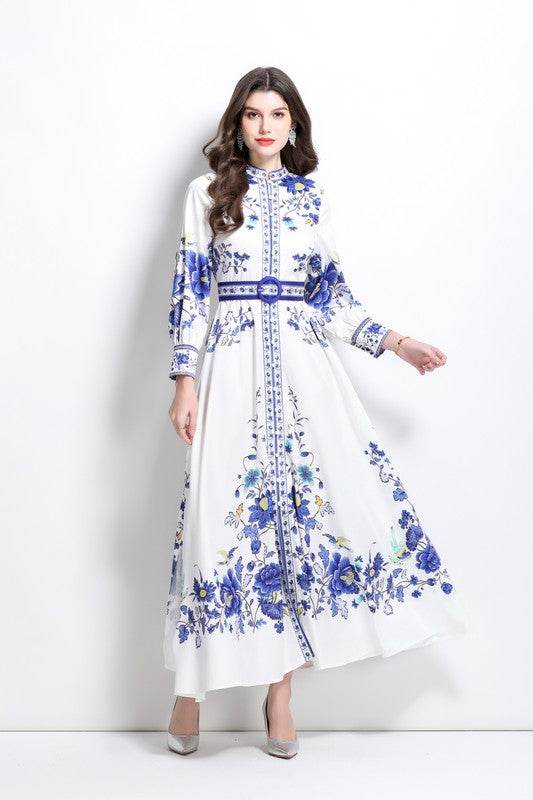 Women Fashion Floral Round Neck Maxi Dress By Claude - Rosa Apparel