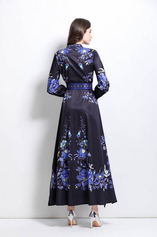 Women Fashion Floral Round Neck Maxi Dress By Claude - Rosa Apparel