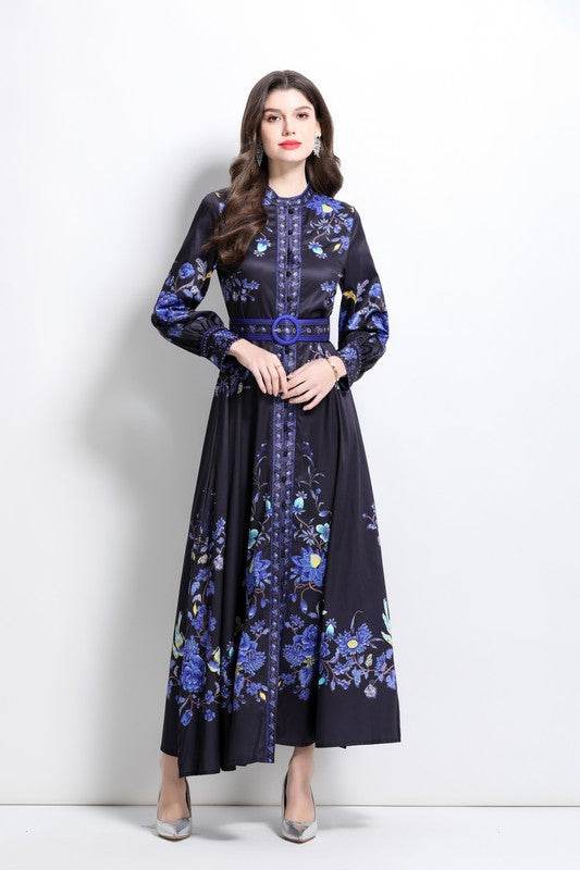 Women Fashion Floral Round Neck Maxi Dress By Claude - Rosa Apparel