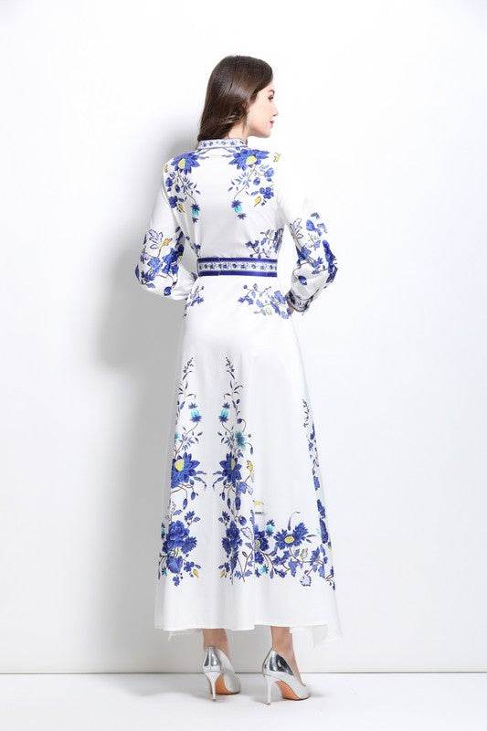 Women Fashion Floral Round Neck Maxi Dress By Claude - Rosa Apparel