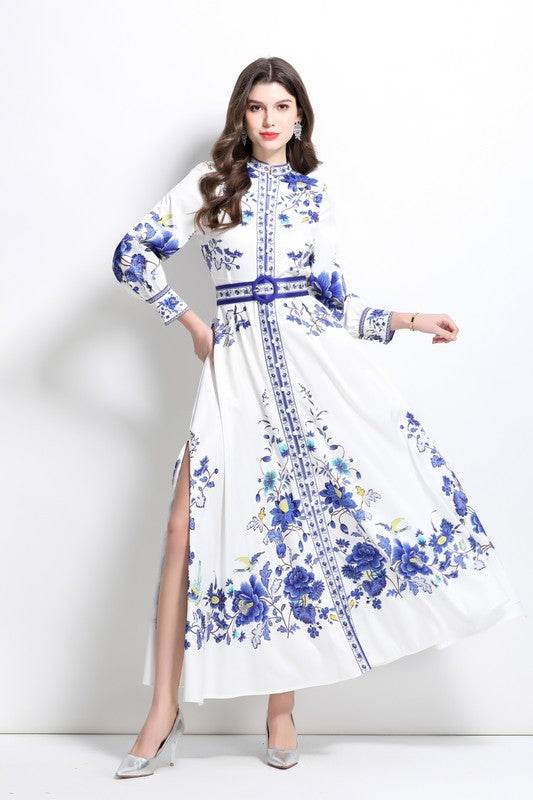 Women Fashion Floral Round Neck Maxi Dress By Claude - Rosa Apparel