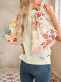 Cotton Beige Floral Patchwork Angel Sleeve Blouse - Rosa Apparel
