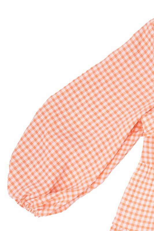 Lilou Gingham Checked Tiered Puff 3/4 Sleeves V-Neck Mini Dress - Rosa Apparel
