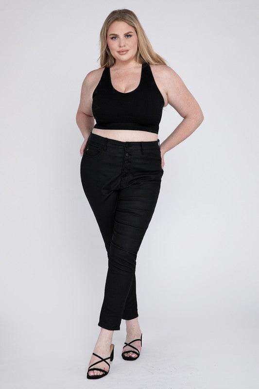 Zenana Plus Ribbed Cropped Racerback V-Neck Tank Top - Rosa Apparel