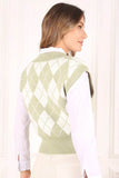 Lilou Knitted Argyle V-Neck Sleeveless Stretch Sweater Vest - Rosa Apparel