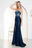 Juliet Glamorous Strapless Embroidered Sequin Slit Gown JT2496A - Rosa Apparel
