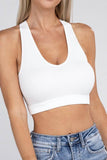 Zenana Sporty Ribbed Cropped Racerback V-Neck Sleeveless Tank Top - Rosa Apparel